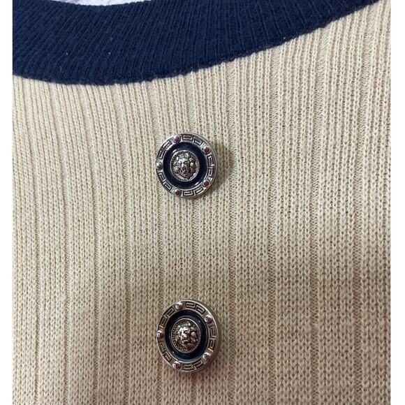 Vintage Adolfo Collectibles XL Wool Blend Blue & Tan Sweater - Picture 4 of 6